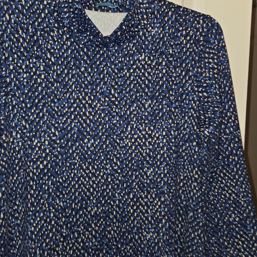 J. McLaughlin Blue Dot Mock Neck Stretchy Dress - Picture 6 of 11